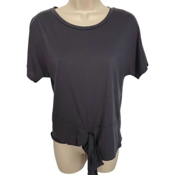 LOFT slate gray short sleeve cotton t-shirt. Tie in front. Size Small. - Picture 1 of 6